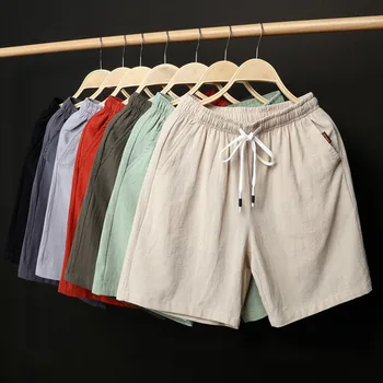 Pantaloncini Casual in lino estivo di grandi dimensioni 9XL Essentials tasca elastica in vita solida pantaloni corti da spiaggia sportivi versatili casuali allentati