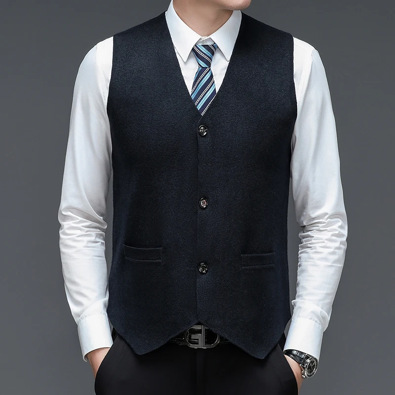 

Solid Color Knitted Vest Men's Trendy Suit Vest Business Casual Sleeveless Cardigan Sweater Suit Shoulder Vest