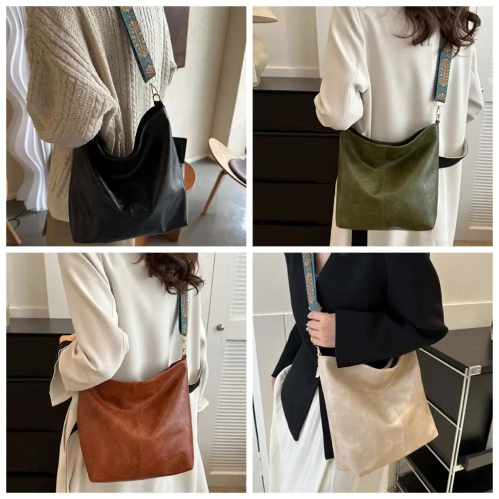 Bolso de mano de cuero PU de Color sólido, bolso de hombro Simple con cremallera de gran capacidad, bolso cruzado de compras, bolso de cubo con mensaje