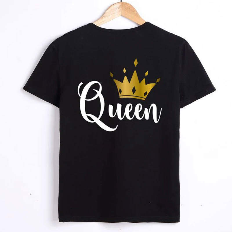 100% cotton tshirt oversized KING QUEEN couple printed short sleeved top Outerwear Loose Fashion Couple Xmas Sweatshirt