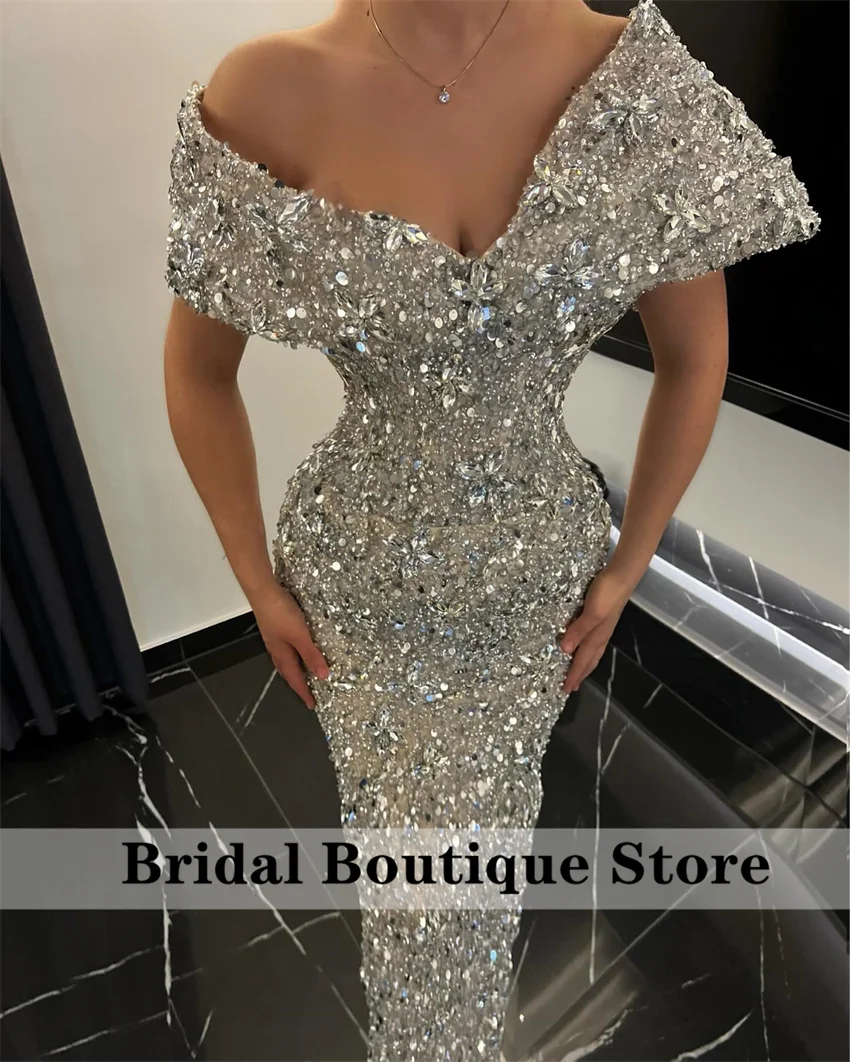 パーソナライズされた長袖の人魚のボールガウン,きらびやかなダイヤモンド,きらびやかなビーズ,クリスタルフリル,結婚式や誕生日パーティー,2024