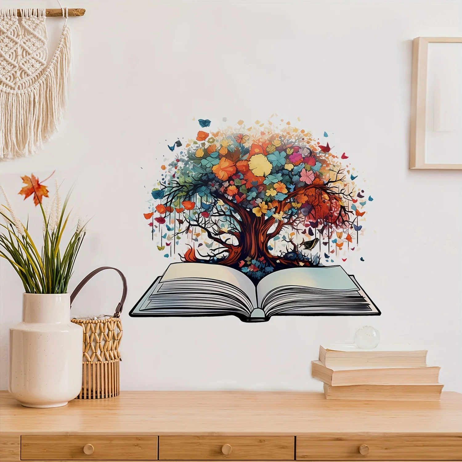 DIY Artistic Watercolor Tree Wall Stickers Book Theme Home Office Decor Easy Apply on Smooth Surfaces B32