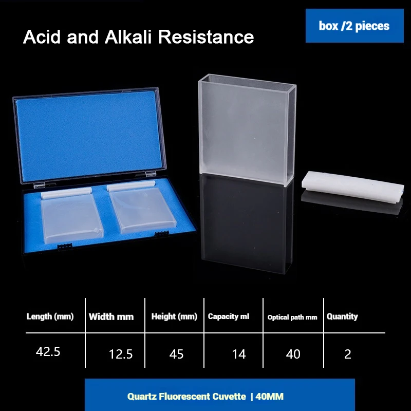 Cuvete fluorescente de quartzo, resistente a ácidos e álcalis, transmissão de luz, espectrômetro de fluorescência, laboratório 10mm-100mm 2 tamanhos