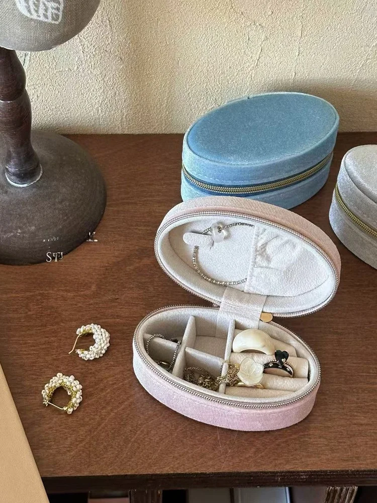 

Velvet Jewelry Storage Box Portable Travel Ring Earring Nelace Organizer Box Maanw Elliptical Design Home Use Organizer