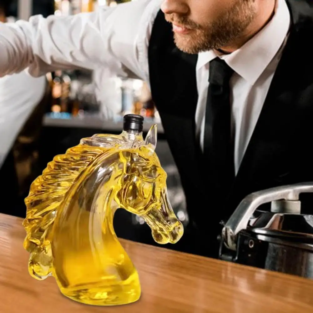 Whiskey Bottle Engraved Horse Head Shape Glass Decanter for Whiskey Bourbon Brandy Unique Liquor Bottle Gift for Whiskey Lovers view 4