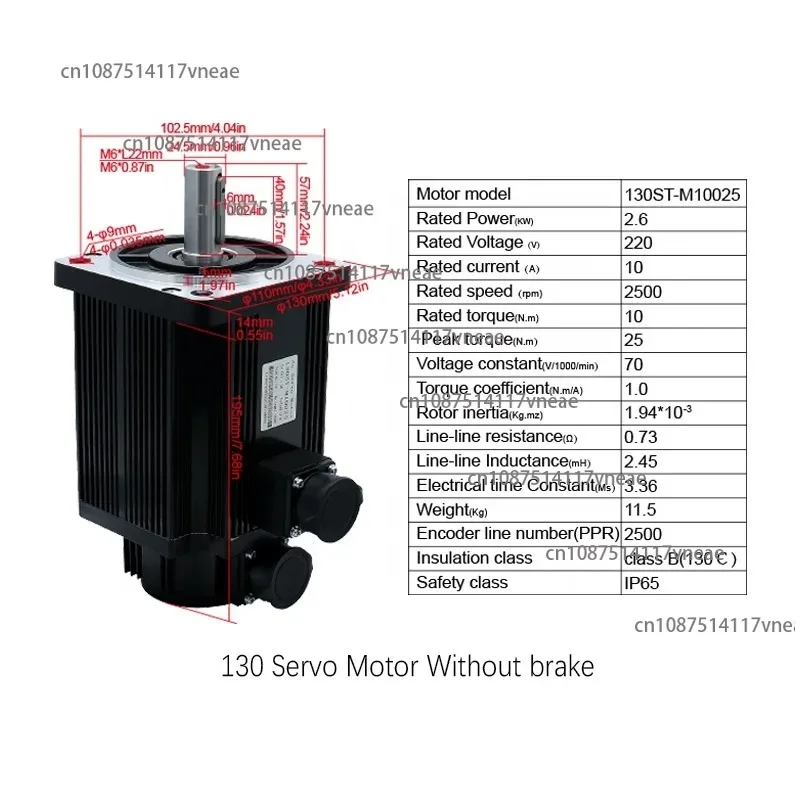 220V 2500RPM 130ST Nema52 Servo 130ST-M10025 10NM 2.6KW Nema 52 AC Servo Motor 130ST With T3M Servo Driver Kit