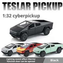 1:32 Tesla Pickup Truck Alloy Model Children's Car Toy Pull-Back Sound Light Two-Door Car Die Casting Toy Festival Gift