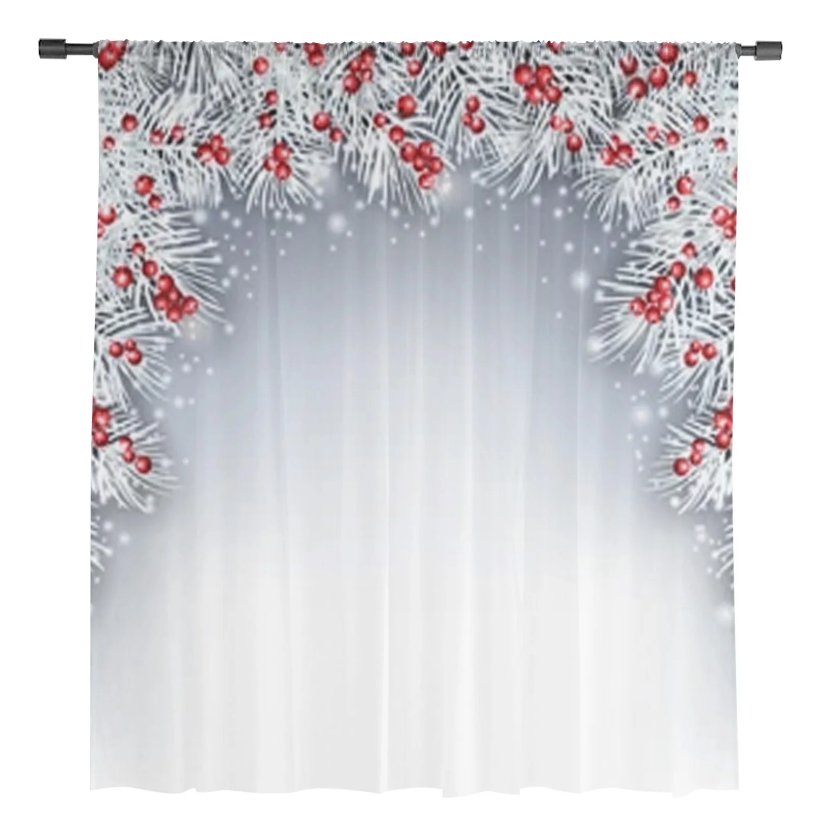 Silver Fir Twigs And Berries Sheer Curtains For Living Room Bedroom Balcony Transparent Window Blinds Kitchen Drapes