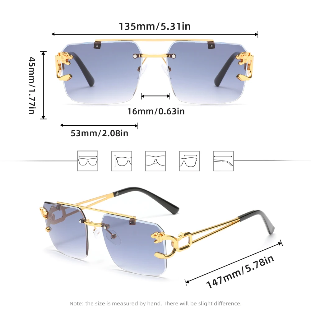 Vintage-Sonnenbrille im trendigen Stil, rechteckig, modische Sonnenbrille, UV400, randloses Design – Detail 2