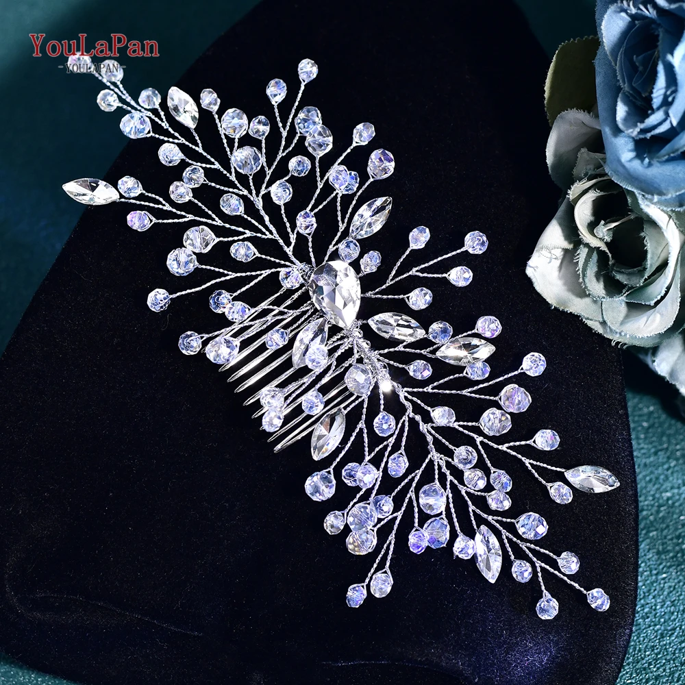 YouLaPan Bridal Wedding Hair Accessories Handmade Rhinestone Hair Comb Silver Color Jewelry Crystal Insert Comb Headdresse HP826