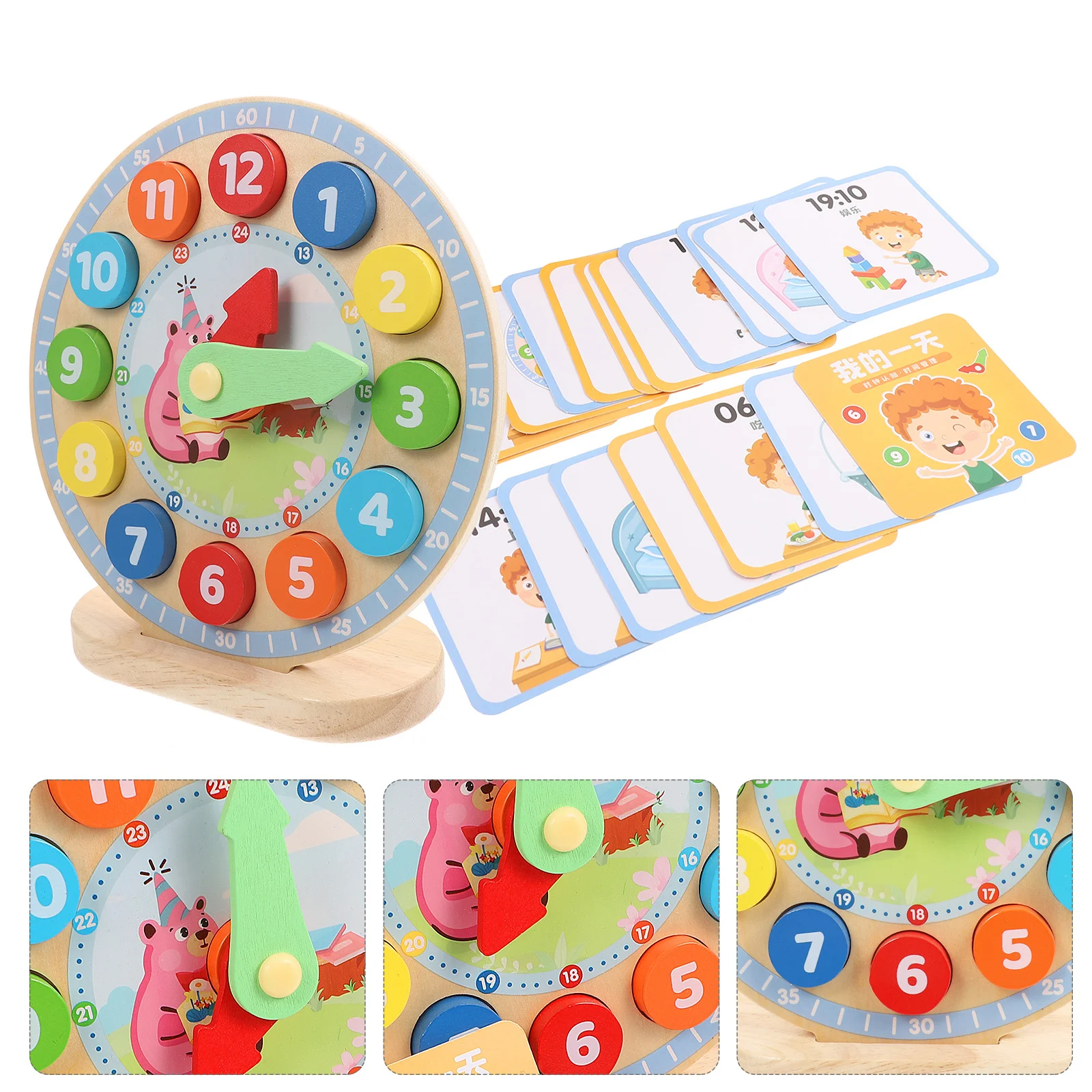 ساعة خشبية للأطفال تعلم الأرقام التعليمية الإدراكية الإبداعية التفاعلية التعليم المبكر اللعب الملونة الوقت التدريس #6