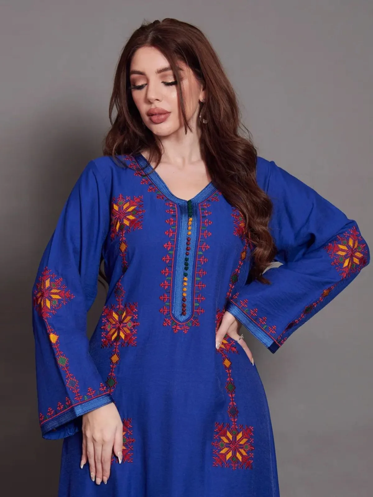 Women's Djellaba Embroidery Ribbon Long Dress Dubai Arab Indonesia plus Size