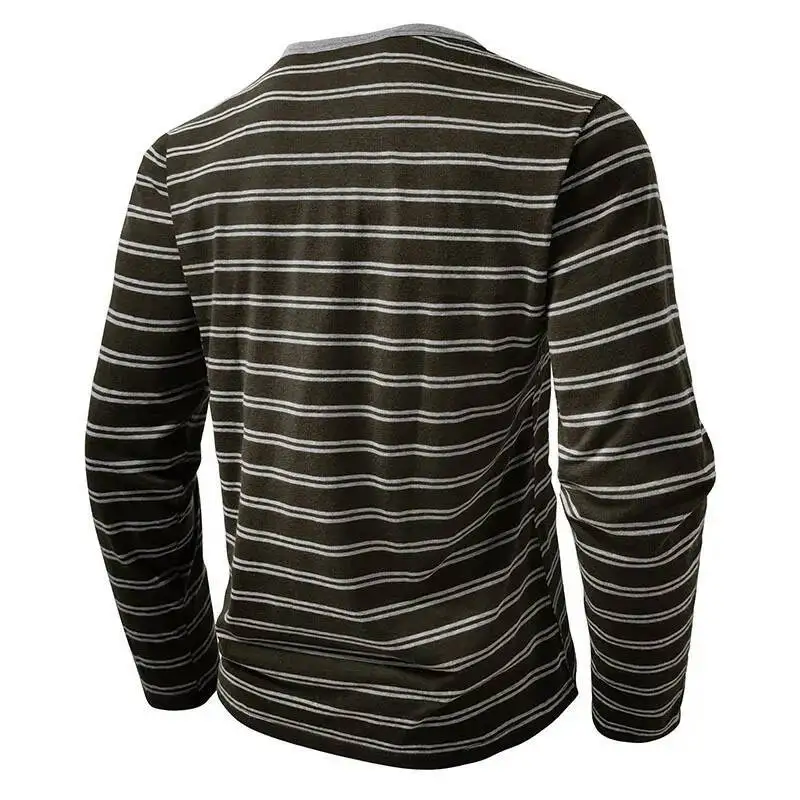 

Men S Henley Collar Long Sleeved T Shirts Striped Casual Tops Button T Men Soft Comfy Cotton Shirt For Autumn