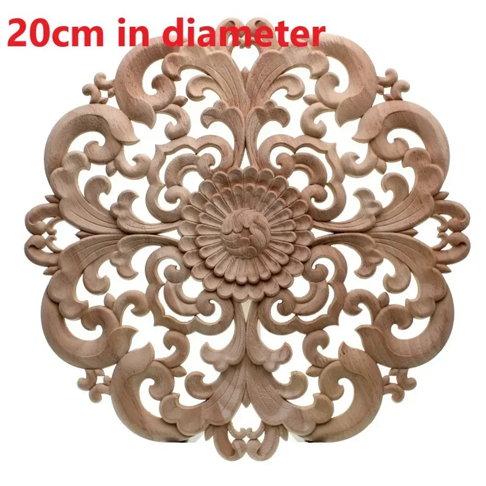 Home Decoration Onlay Applique Woodcarving Decal High Quality Round Wooden Decor 15/20cm Decorative Flower Board