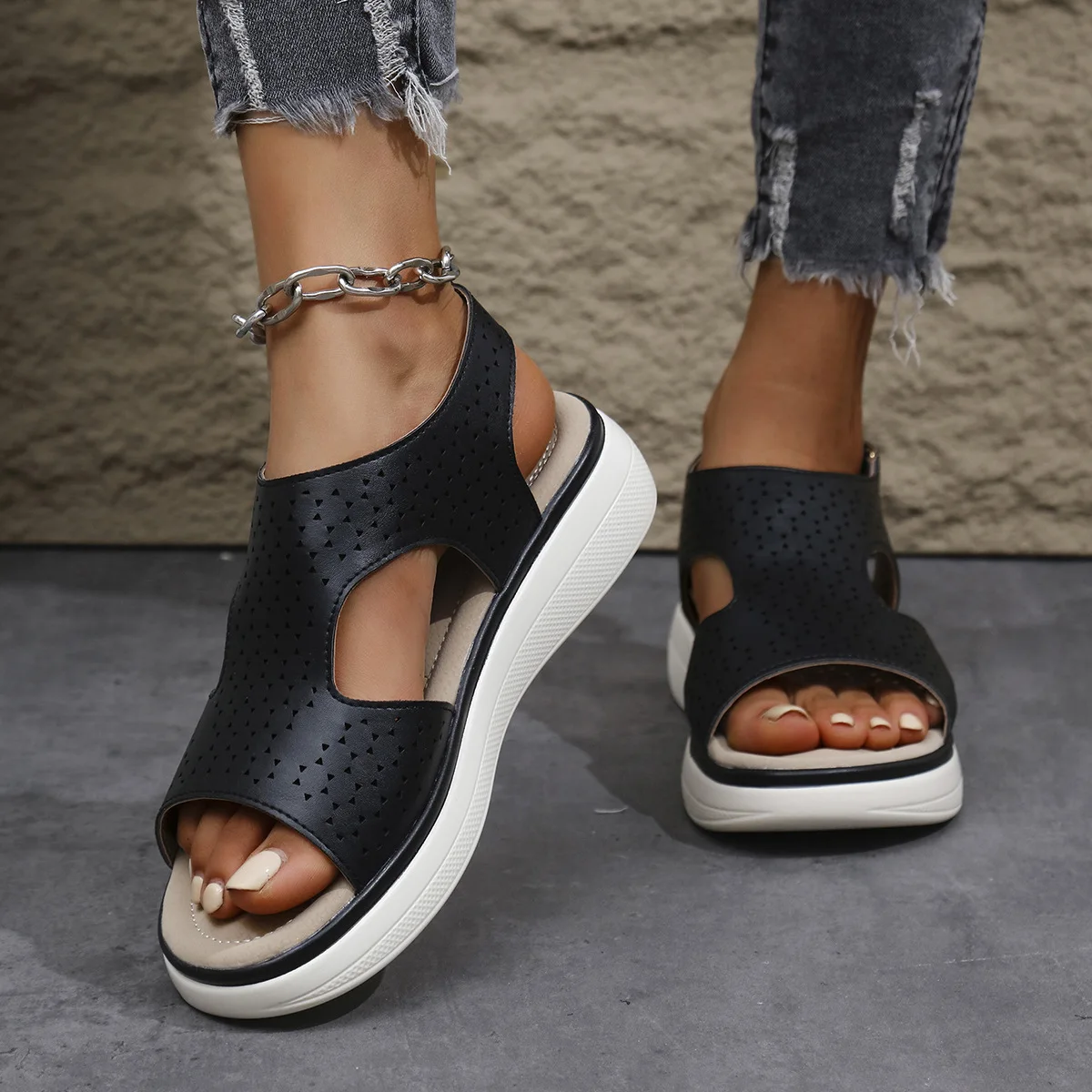 Sandalias de Mujer con punta abierta, moda transpirable, comodidad, compras, zapatos para caminar para Mujer, sandalias con plataforma de verano, zapatos de Mujer de talla grande 43