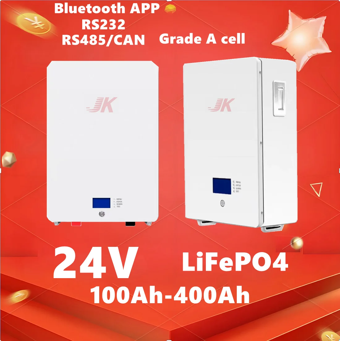 

LiFePo4 Battery 24V PV Solar energy for 2KW 3KW 5KW 100Ah 200Ah 300Ah 400Ah Inverter Household Base Station backup power