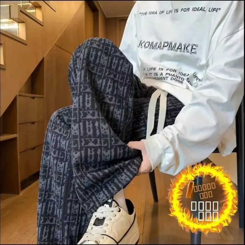 

Мужские повседневные брюки американского стиля, осенне-зимние, утепленные, широкие, свободные, прямые, модные, брендовые