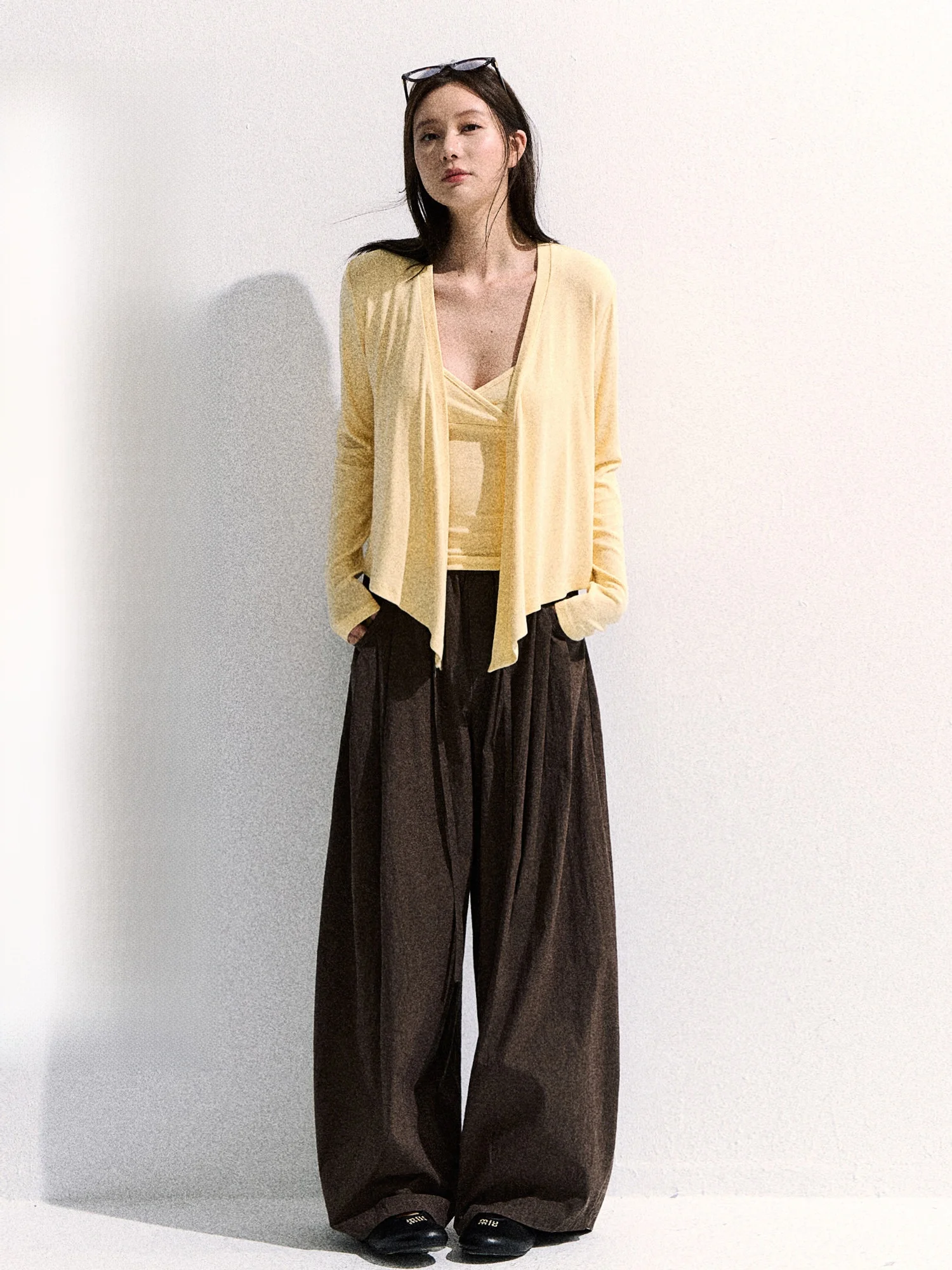 Cafe Brown Wide Leg Pants Women's Casual Trousers Pleated Diagonal Design Loose Straight Umbrella Pants Commute Style Low Waist