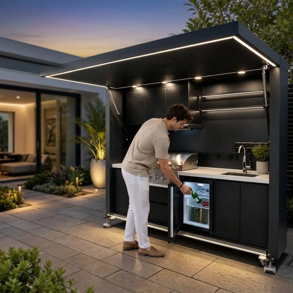 Mobile Outdoor BBQ Kitchen with Lighting Locker Camping Stall Party Multifunctional Catering Equipment BBQ
