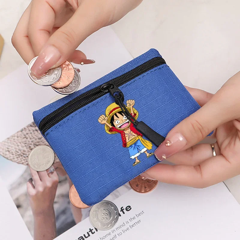 One Pieces Canvas Wallet Zipper Money Pouch Anime Luffy Kid Mini Coin Purse Cute Credit Card Holder Kawaii Key Storage Bag Gifts