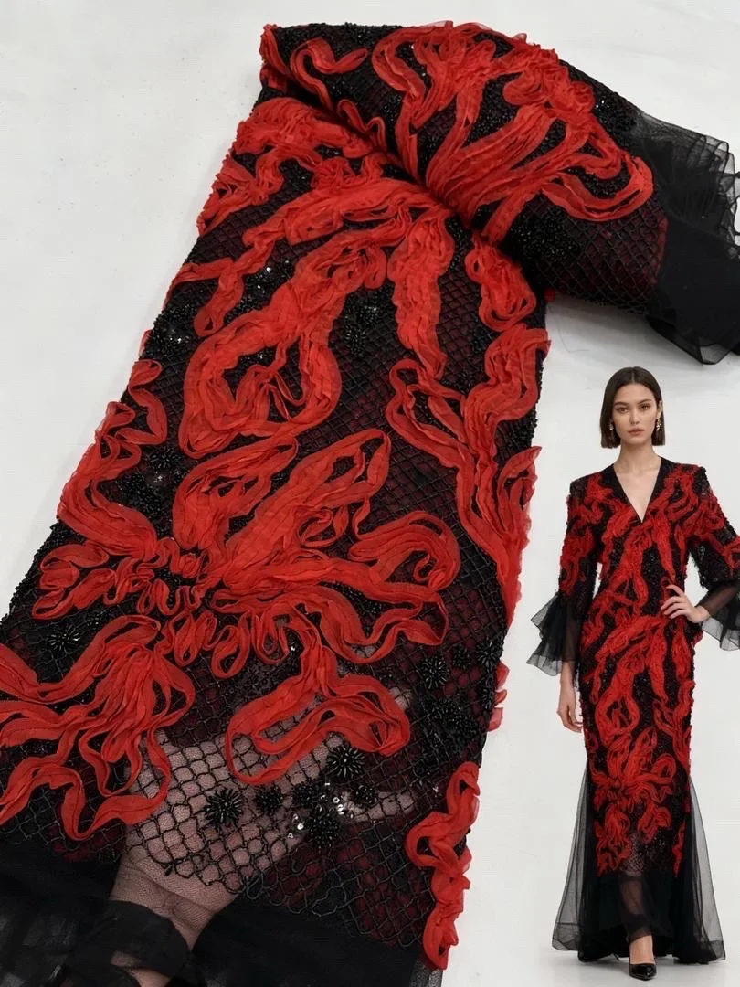 Tecidos de renda de malha 3d africano 2025 alta qualidade francês nigeriano lantejoulas bordado tecido de tule do noivo para vestido de casamento costura