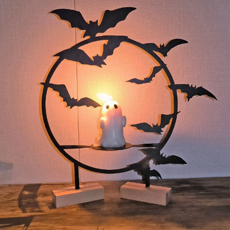 Halloween Candlestick Holder Halloween Statue Candlestick Bat Wall Decor Candle Stand Round Shape Gothic Table Decor