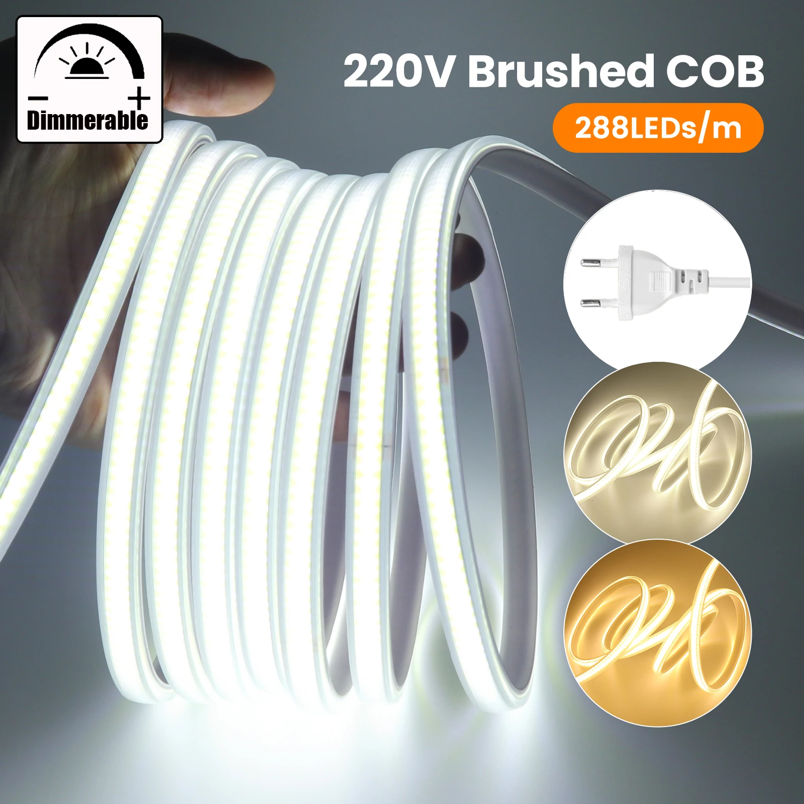 التيار المتناوب 220 فولت عكس الضوء COB قطاع مع الاتحاد الأوروبي/المملكة المتحدة باهتة التوصيل مقاوم للماء الأبيض 3000 كيلو 4000 كيلو 6000 كيلو ديكور المنزل مرنة مصباح ليد 1 متر-35 متر