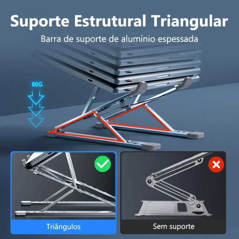 Suporte de alumínio ajustável para laptop, Computador Dobrável Macbook, Suporte para Tablet PC, Suporte para Notebook, Suporte TableLaptop