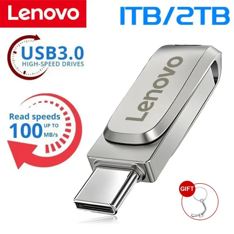 Lenovo TYPE C USB3.0 Flash Drive OTG 2 IN 1 USB Stick 1TB 2TB Pen Drive 128GB Pendrive Memory Disk With Free Key Ring For PC TV