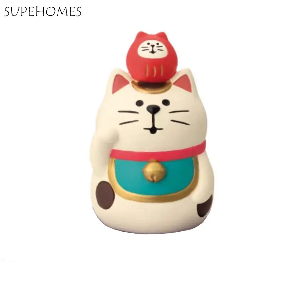 

Japanese Style ZAKKA Cat Figurines Resin Handmade New Year Desktop Ornament Micro Landscape Miniature DIY Craft