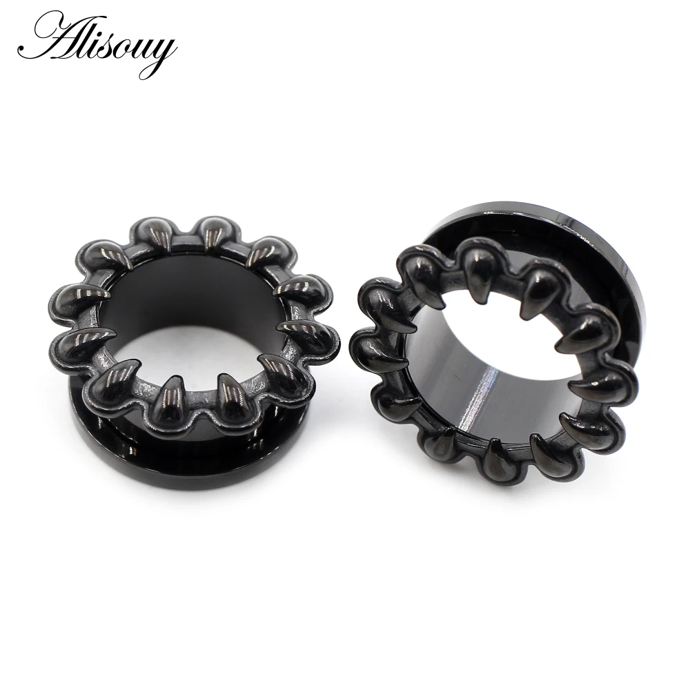 Alisouy 2pcs 8-25mm Stainless Steel Fangs Claw Thread Ear Tunnels Plugs Flesh Expanders Stretchers Gauges Piercing Body Jewelry