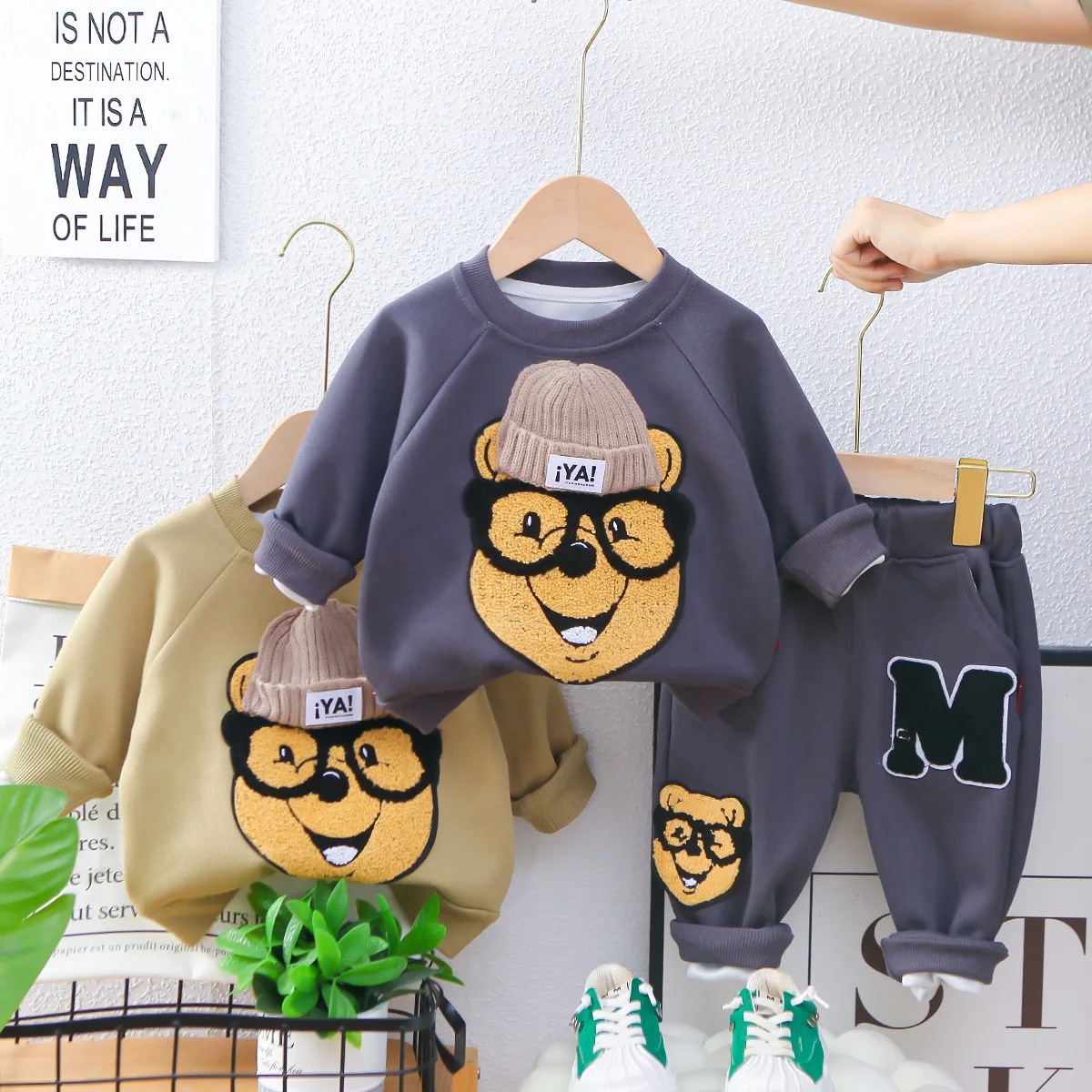 

Ins Autumn Kids Boys 2PCS Clothes Set Cartoon Bear Casual Cotton Sweatshirts Loose Sweatpants Suit Toddler Boys Outfits