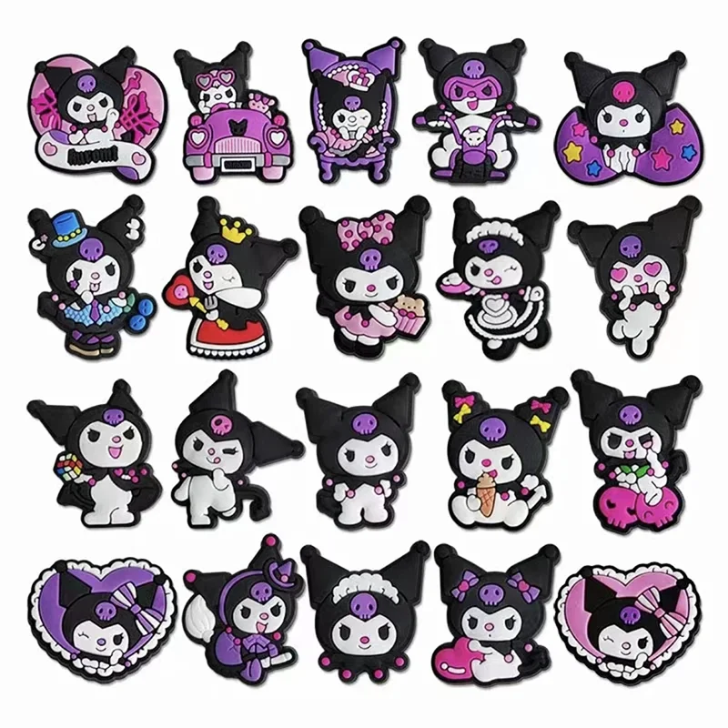 Sanrio ชุด Kuromi รองเท้า1-20ชิ้นเครื่องประดับ DIY aksesoris sepatu ตกแต่งสวนรองเท้าสายรัดข้อมือ Clog BUCKLE ของขวัญเด็ก