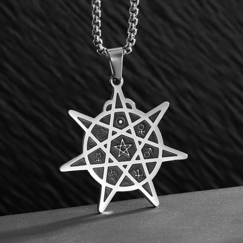 Fashionable Ancient Wizard Magic Circle Stainless Steel Pendant Necklace for Men and Women Halloween Cosplay Jewelry