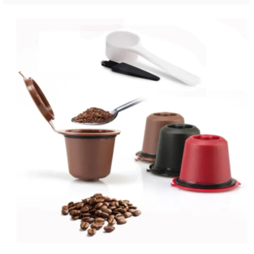 3Pcs Reusable Coffee Capsule For Nespresso Coffee Machine Capsule Cups Coffee Maker With Spoon And Cleaning Brush USEFUL