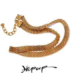 Yhpup Waterproof Stainless Steel Metal Cuban Chain Wide Neck Necklace Gold Silver Color Trendy Texture Statement Jewelry Gift