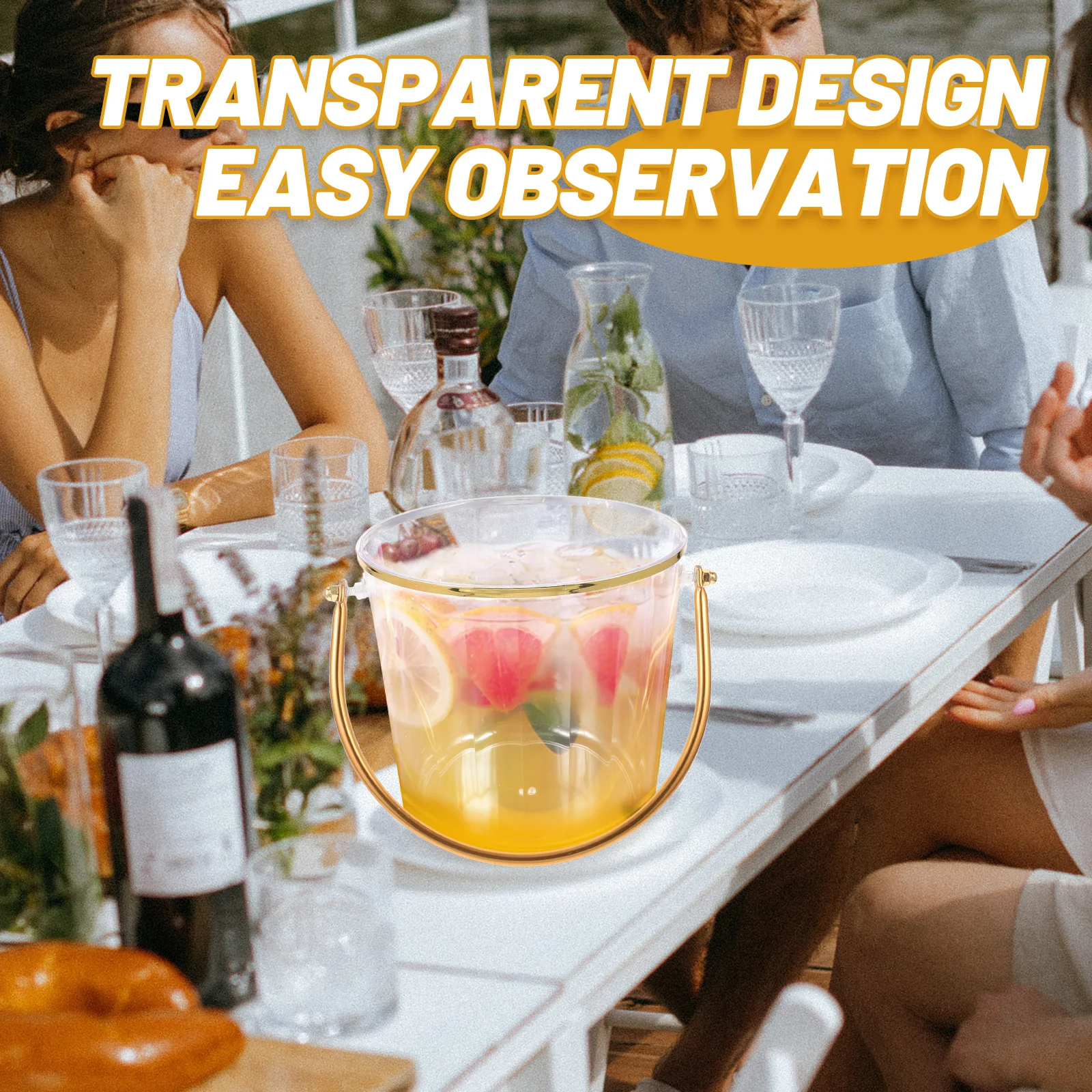 

1 Transparent Plastic Ice Bucket with Sturdy Handle for Wine Beer Cocktail Storage Portable Bar Ktv Beach Party Use