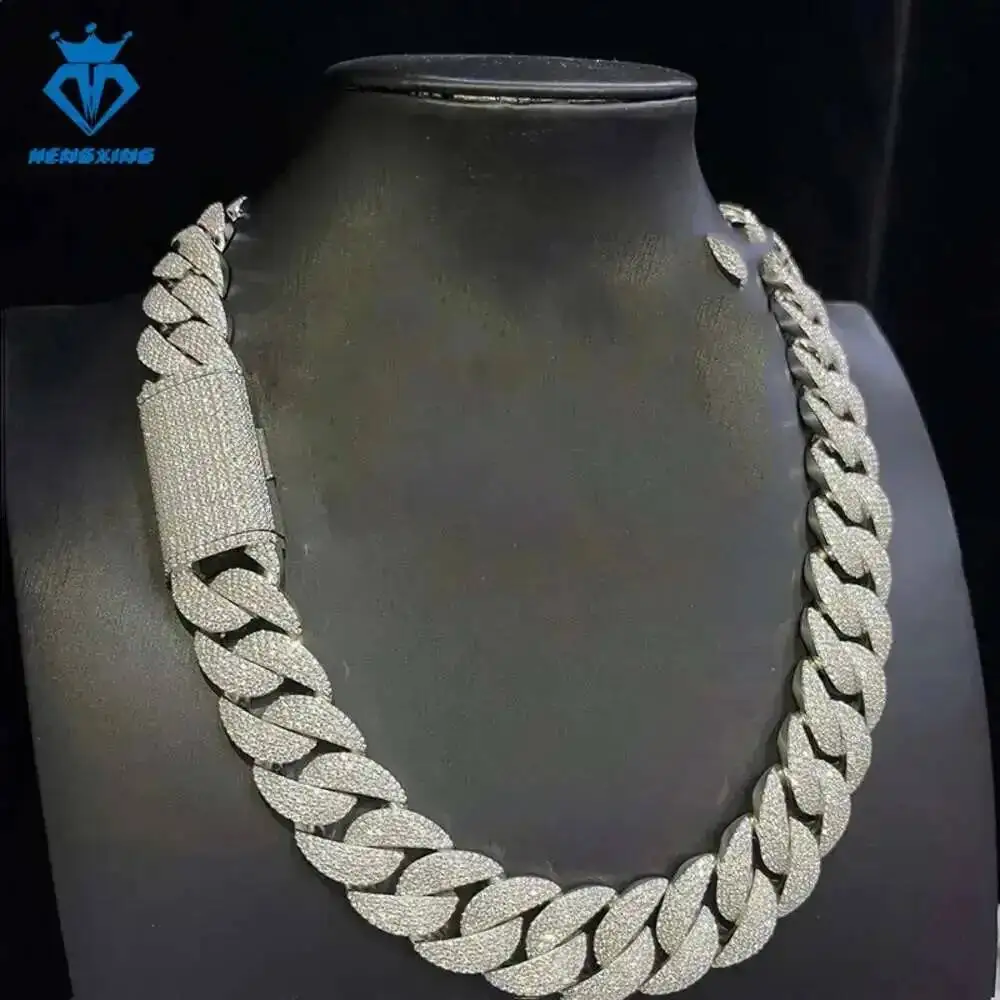 

Process Jewelry 18mm 925 Silver Ice Out Mossinate Diamond Cuban Chain Necklace Men Stainless Steel Cuban Link Chain