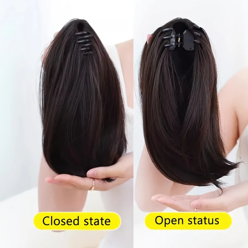 AOSIWIG الاصطناعية قصيرة مستقيم مخلب كليب في ذيل حصان الفتيات أسود براون ملحقات وهمية كاذبة هيربيسي للنساء اليومية Payty #2