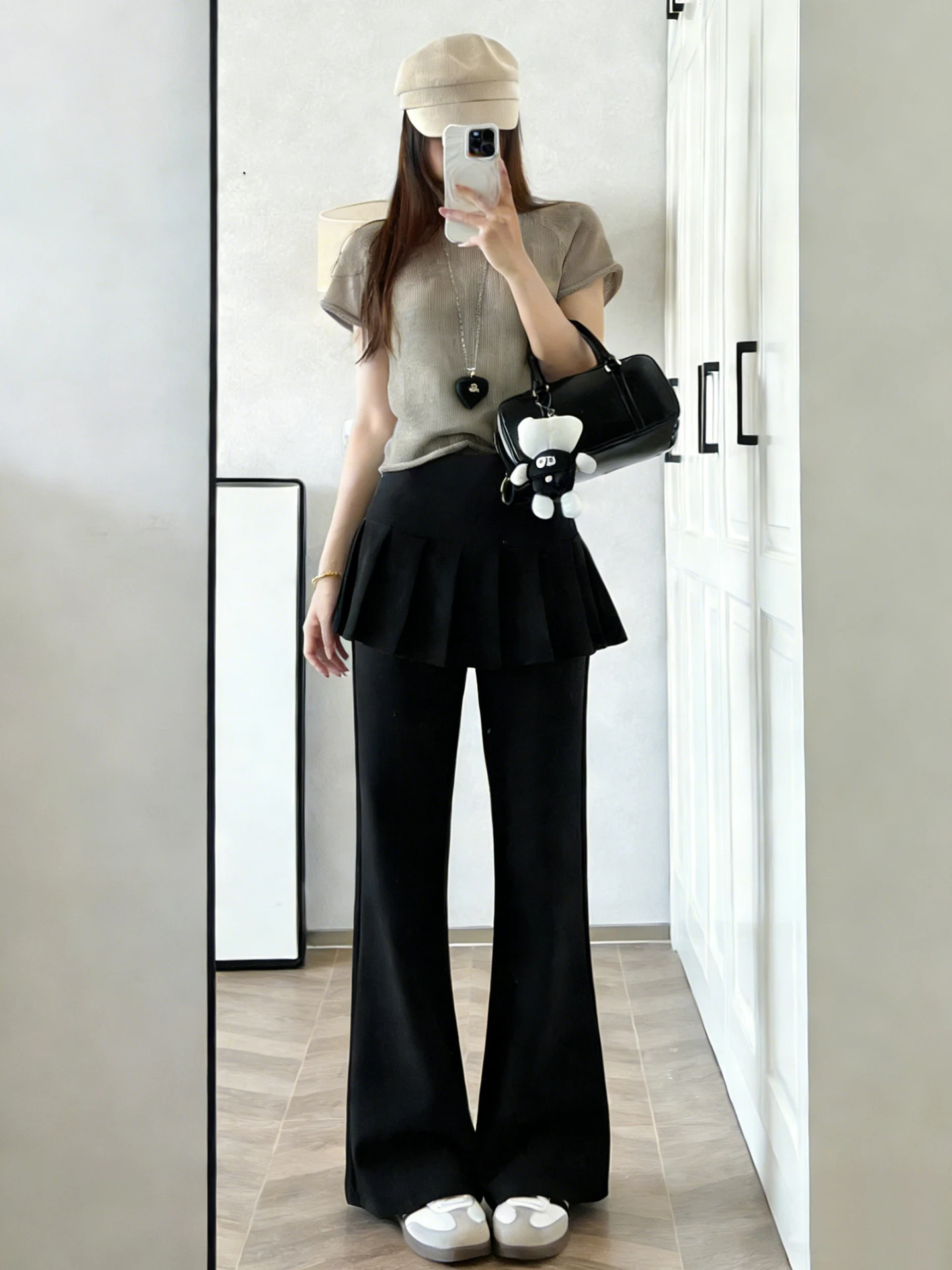 

Весенне-летние женские брюки-клеш с высокой талией, эластичные, повседневные, в пол, с эффектом двухслойности, плиссированные, утягивающие, широкие штанины