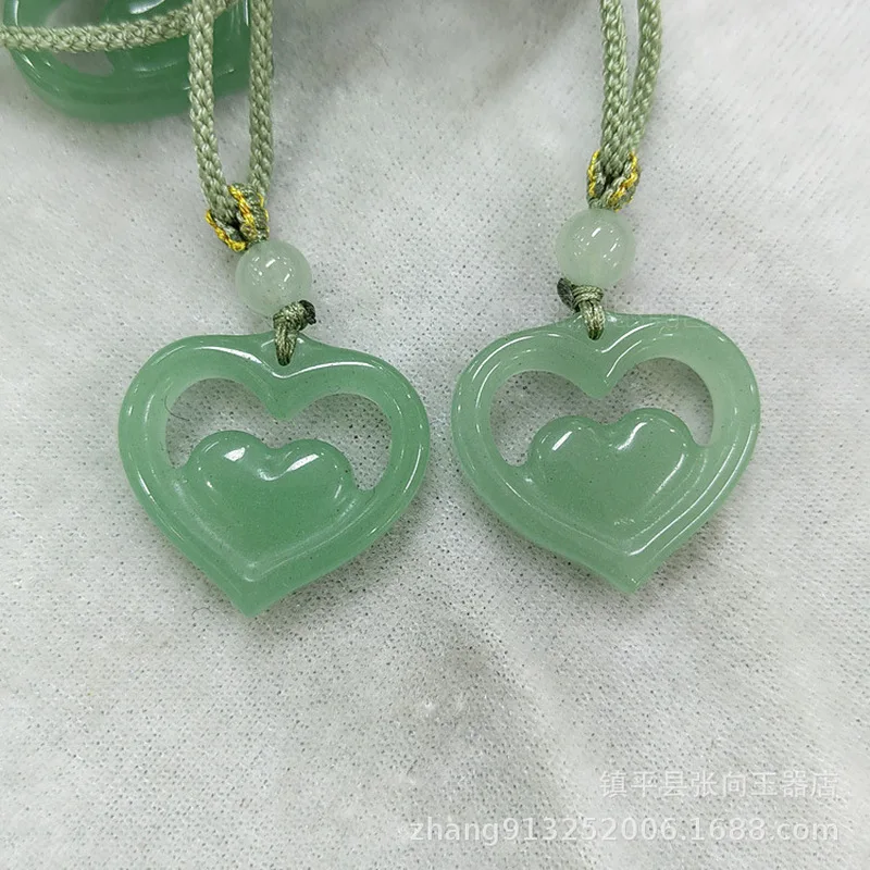 Ice-green aventurine heart-shaped pendant with double-sided polished surface, suitable for both men and women 2