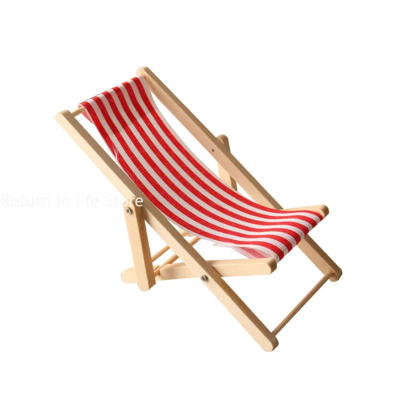 1:12 Mini sedia da spiaggia in legno Miniature Arredamento scena domestica Mobili emulativi Modello Casa delle bambole Decorazione della casa Casa da gioco