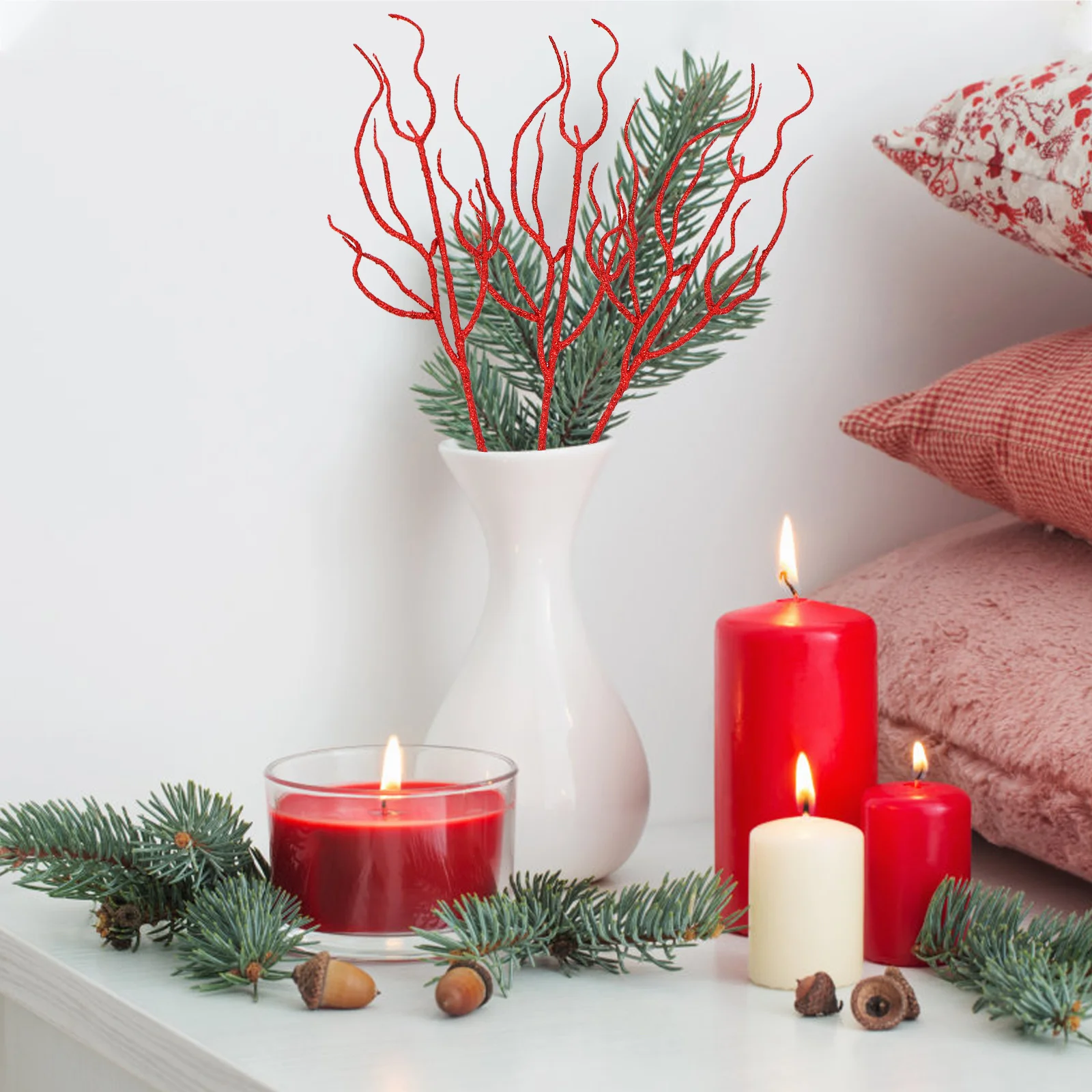 

10pcs Simulation Leaves Premium Christmas Glitter Leaves Decor For Xmas Tree Garland Wreath Diy Craft Festival Photo Prop