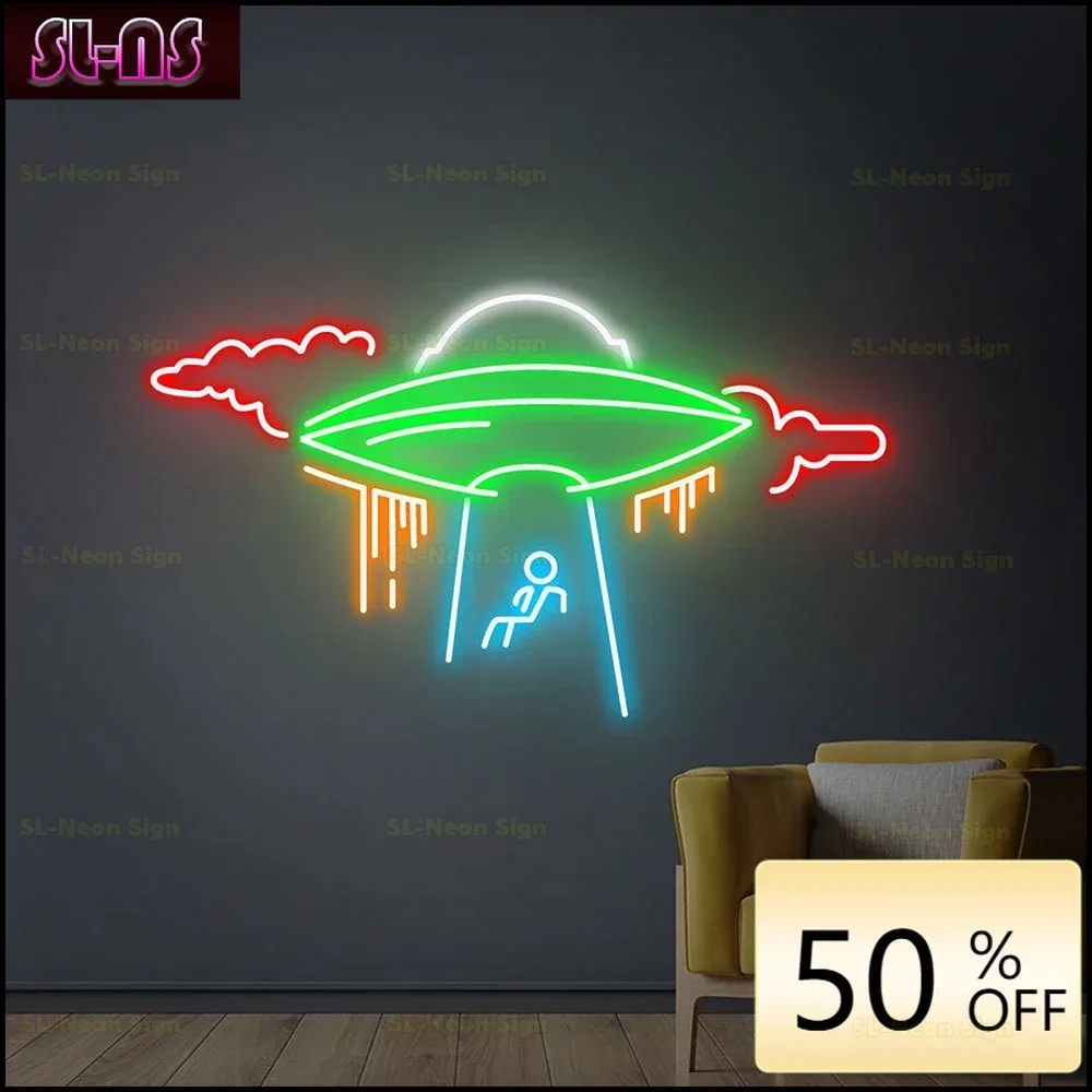 UFO Neon Sign ,LED Neon Lights , Cloud Neon Wall Decor Flying Saucer Bedroom Night Light Creative Home Bedroom Room Wall La