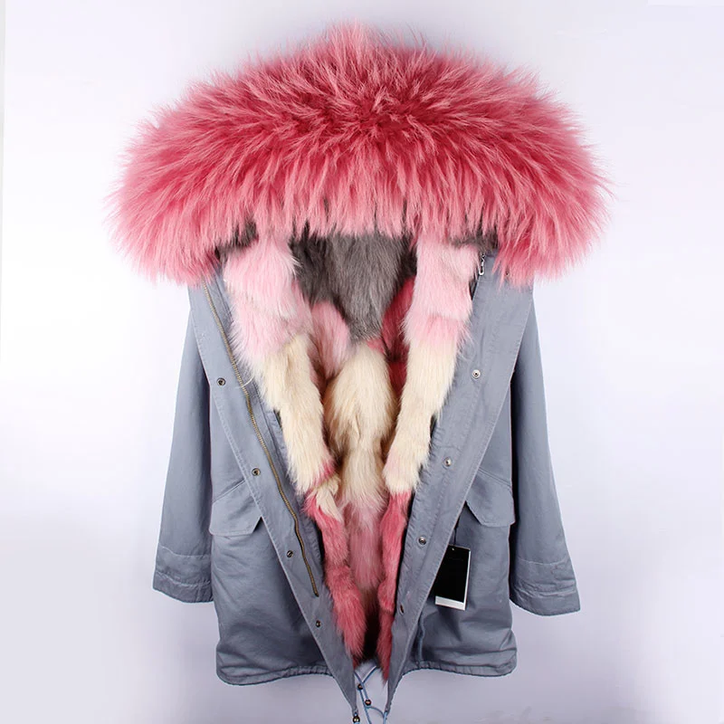 Real Fur Coat Winter 2023 Jacket Women Long parka Big Natural Raccoon Fur Collar Hood fox fur liner coat warm korean fashion New