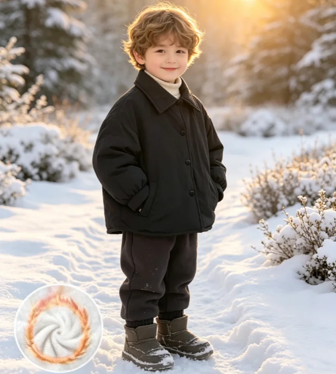 Cotton Clothes 2026 Autumn and Winter New Children's Clothing Korean Style Boys and Girls Turn Over Collar Cotton Shirt Jacket
