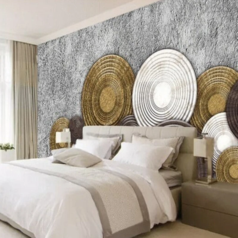 Modern industrial-style three-dimensional relief disc-shaped cement decorative custom TV luxury home decoration background wall
