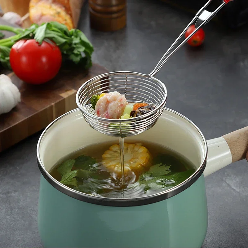 Stainless Steel Wire Drain Scoop Multifunction Mesh Oil Strainer Flour Sifter Sieve Colander Hot Pot Drain Scoop For Kitchen