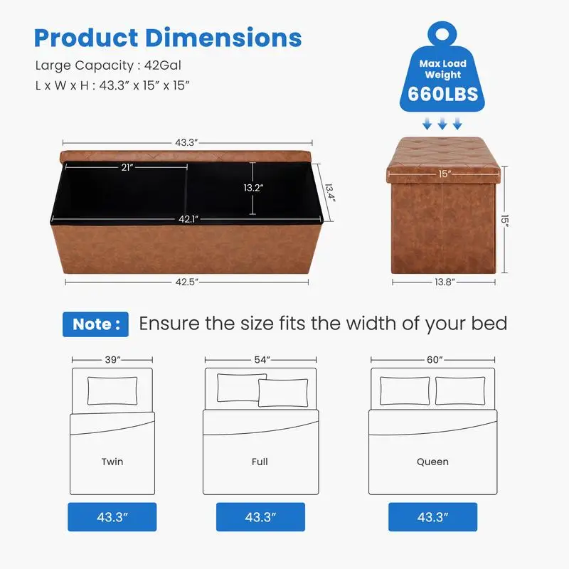 【Deal】Sweetcrispy Rectangular S-Folding Linens Fabric Padded Seat Storage Ottoman Bench, 660 lb Capacity Footstool with Storage, Large Organizer for Home Organization Furniture