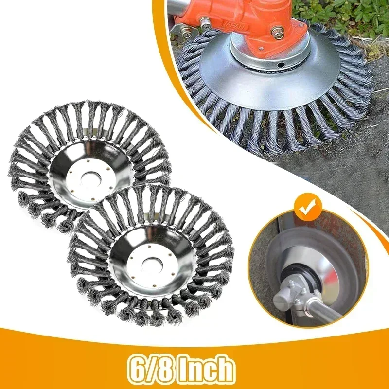 6/8 Inch Upgrade Weed Brush Cutter Head Lawn Mower Universal Grass Trimmer Head Steel Wire Wheel Brush Disc Garden Trimmer Heads